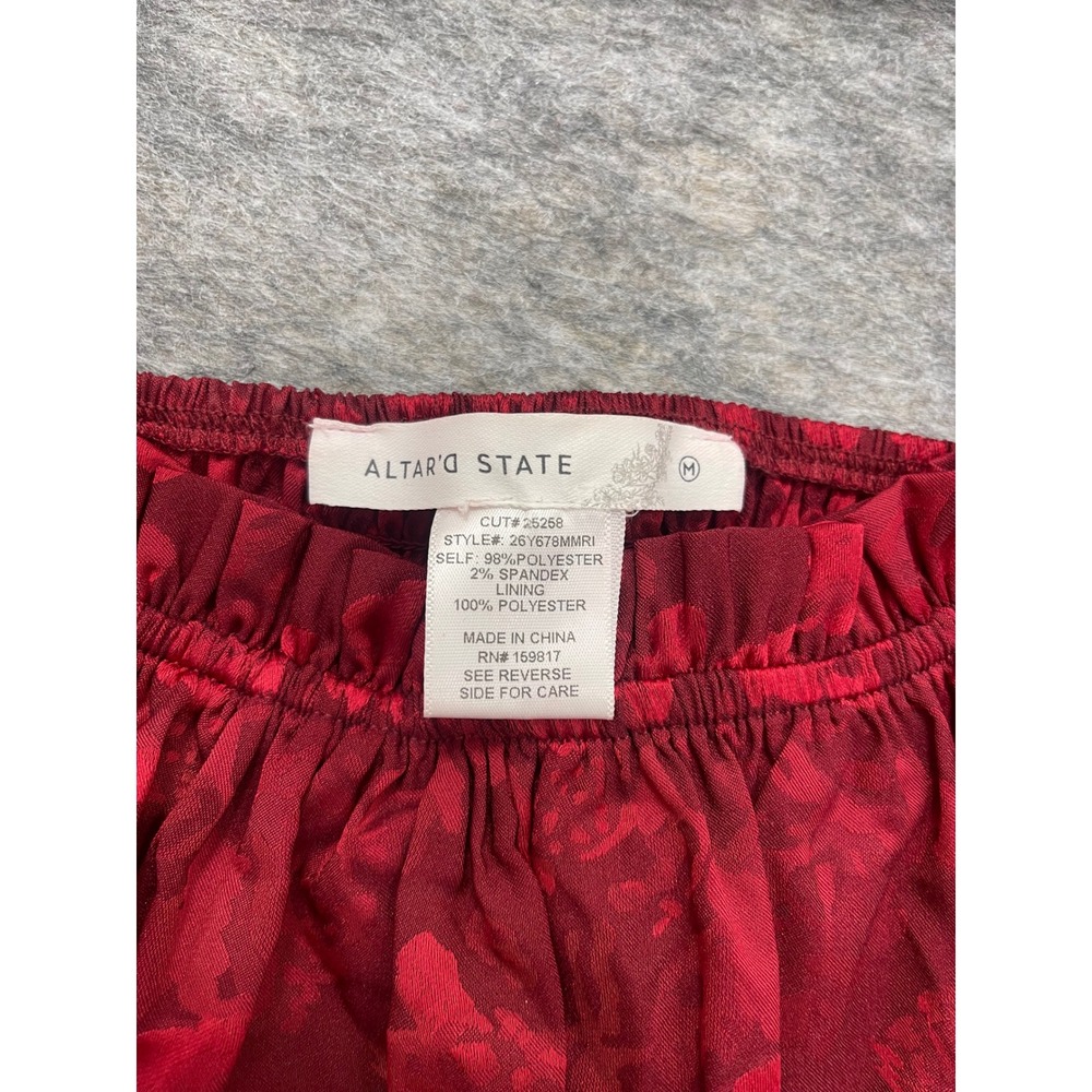Altar'd State Burgundy Red Floral Jacquard Smocked Tiered Mini Dress Womens M - Picture 4 of 11